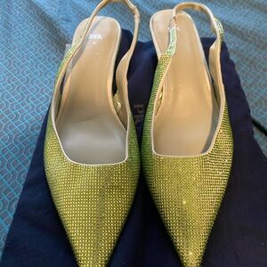 Zara Green Rhinestone Slingback Pointed Toe Heels